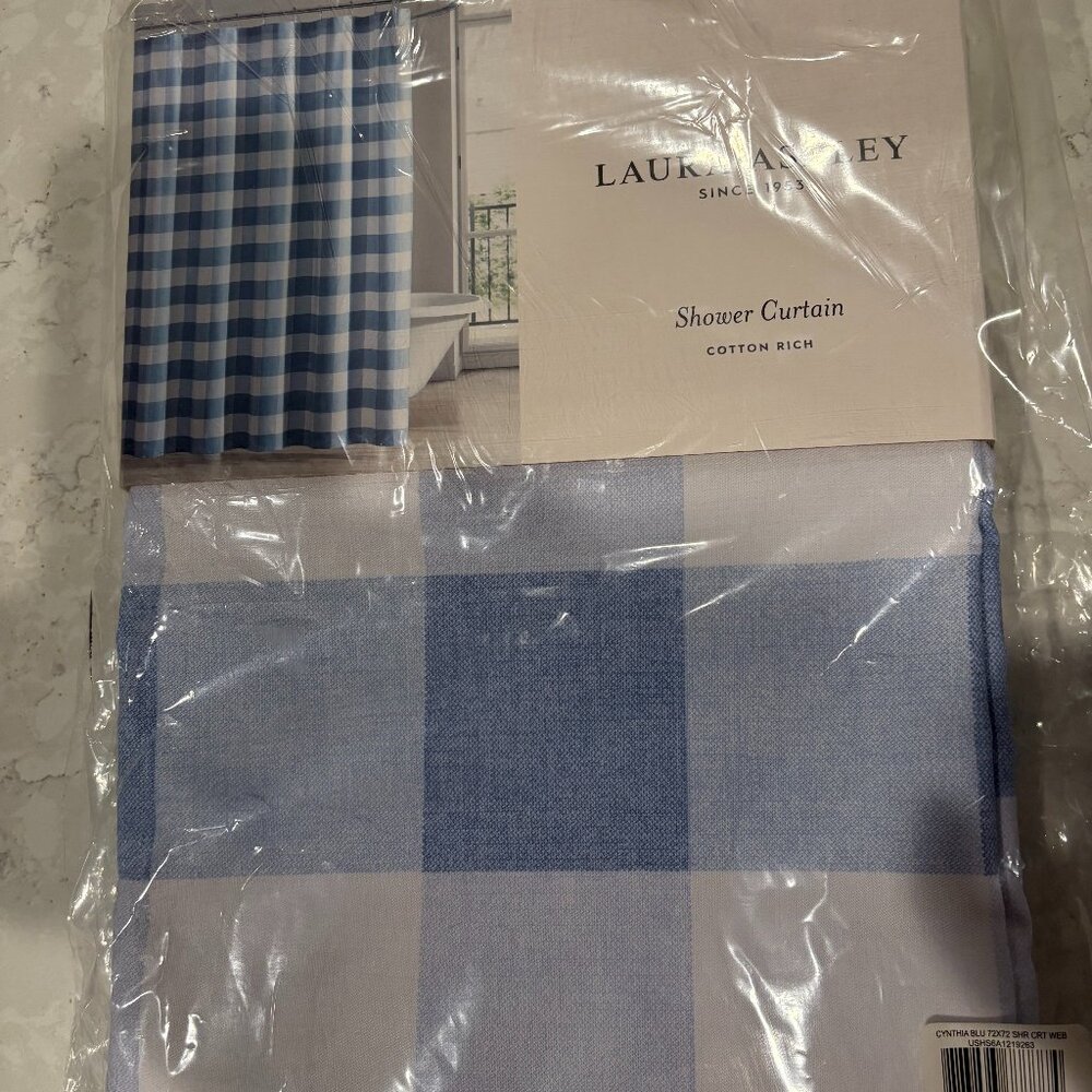 New in Package!  Laura Ashley Shower Curtain Blue and White Checked